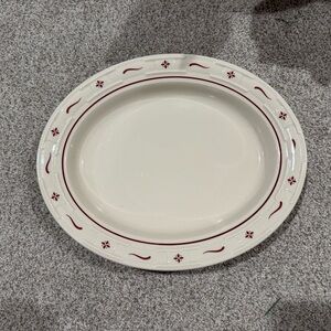 Longaberger Cream and Red Oval Bowl